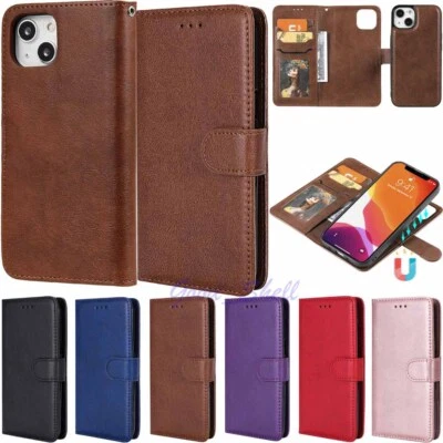 For iPhone 14 13 12 11 X SE 8 7 6s Magnetic Detachable Wallet Leather Case Cover - Image 1 of 4