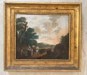 Antique French School Painting Oil Canvas Pastoral Scene Gilt Frame 18th Century - Picture 1 of 5