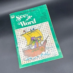 Vintage 1978 See A Word Puzzle Book Retro Where in the World Kitschy Paperback - Bild 1 von 12