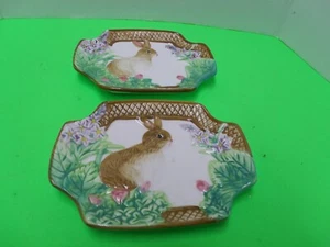 Vassoio porta caramelle floreale coniglietto pasquale in ceramica - Foto 1 di 6