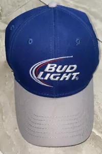 Gorra de sombrero Budweiser Beer Bud Light 6 paneles azul y gris a presión - Imagen 1 de 4