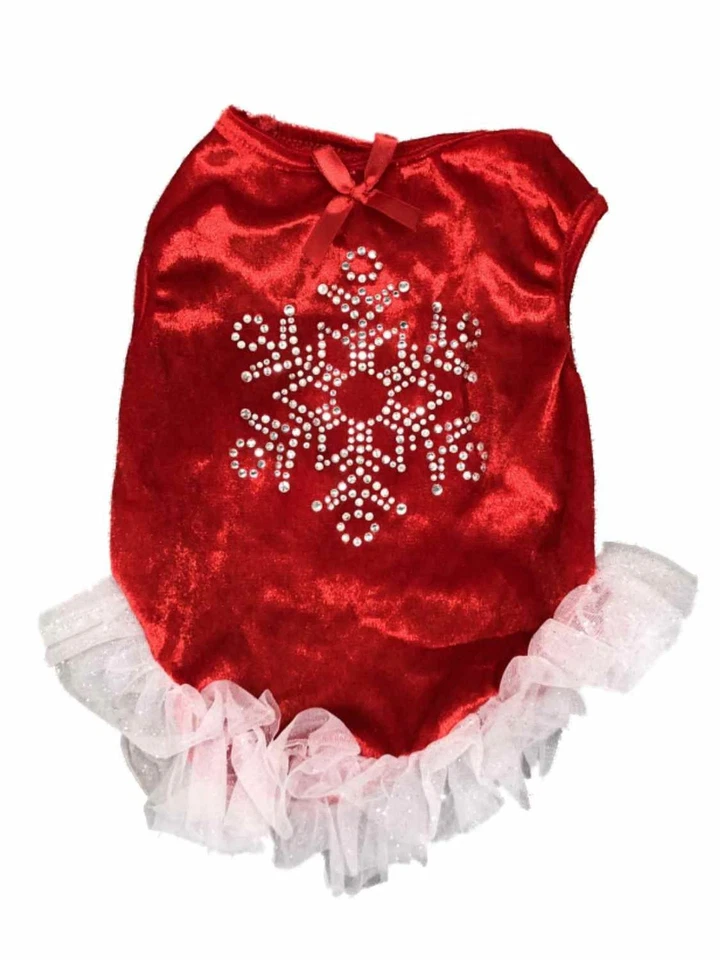 Red Holiday Christmas Dress Rhinestone Snowflake Dog Pet Costume Outfit - Image 1 of 1