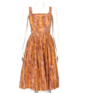 Vintage 60s Twee Fit and Flare Brown Orange Mid Century Sleeveless Dress XS /755 - Picture 1 of 7