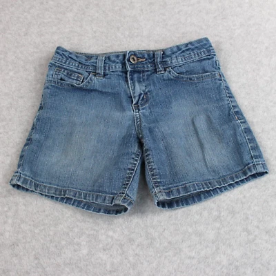 Pantalones Cortos Glory Desteñidos Niñas Talla 8 Azul Envejecido Cintura Ajustable Mezcla Ramie Foto 1 de 4