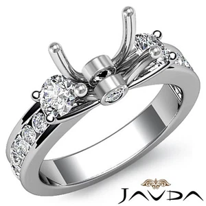Classic 3 Stone Round Semi Mount Diamond Engagement Ring 14k White Gold 0.6Ct - Picture 1 of 3
