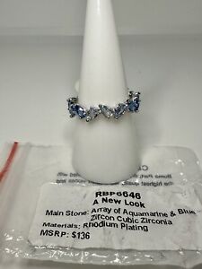 Bomb Party RBP6646 A New Look Array of Aquamarine & Blue Zircon CZ Size 9