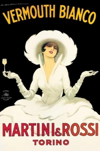 Laminated Vermouth Bianco Martini & Rossi Torino Vintage Poster 24x36 Inches - Picture 1 of 2
