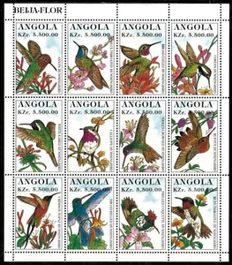 Angola 1996 - Hummingbirds - Sheet of 12 Stamps - Scott #958 - MNH - Picture 1 of 1