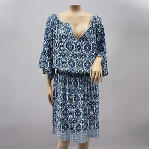 Michael Stars Dress Women 1X Avery Split Neck Woven Blue Moroccan Peasant NEW - Picture 1 of 10