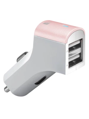 Case Logic 2.4A Dual-USB Car Charger with Micro-USB Cable (Pink/White) - Image 1 of 2