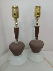 Two Vintage MCM Ceramic & Metal Gore Table Lamps Pair Leviton USA 1960s - Picture 1 of 13