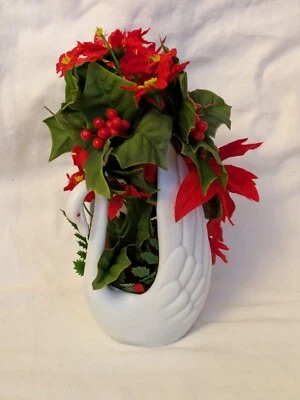 Maceta vintage artificial de plástico blanco con flor roja Swan ala grande Markovitz  Foto 1 de 4