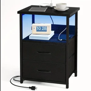 Nightstand with Charging Station, LED Nightstand with USB Ports and Outlets - Picture 1 of 14
