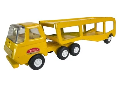 VTG Tonka Car Hauler Tractor Trailer Yellow Auto Transport Semi Truck ♤50 - Image 1 of 4