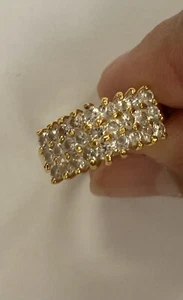 Schöner Cocktail Ring mit 3 Reihen klaren Strasssteinen Größe 8 Nachlass - Bild 1 von 6