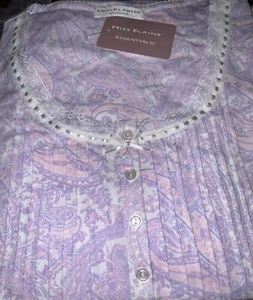 Miss Elaine Silky Knit Henley Night Gown Loungewear Large / L Lilac Print - New - Picture 1 of 2