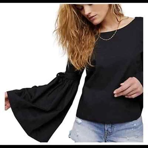Free People Womens Bell Sleeves So Obviously Yours Top Black small d - Picture 1 of 9