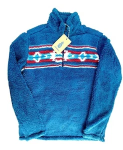 Chubbies Mens Small Blue Aztec Pattern Sherpa Fleece Pullover NWT - Picture 1 of 9