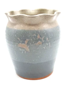Handmade Clay Pot Vase Signed Sherri McNeill Eagle Pottery 1994 Blues 4" Tall - Picture 1 of 6