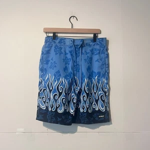 Vintage Gnx Boys Board Short Size 14/16 Floral Hawaiian Flames Swim Trunks - Picture 1 of 7