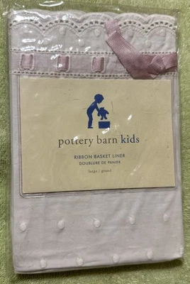 Vtg Pottery Barn Kids Ribbon Basket Liner White with Pink Ribbon NOS  - Image 1 of 4