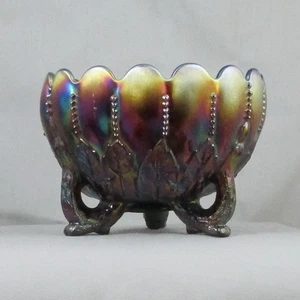NORTHWOOD LEAF & BEADS AMETHYST CARNIVAL GLASS ROSE BOWL WITH SUNFLOWER INTERIOR - Picture 1 of 6