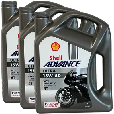 3x4 Liter Shell Advance Ultra 15W-50 Motorradöl 15W50  4 Takt Vollsynthetisch - Bild 1 von 2