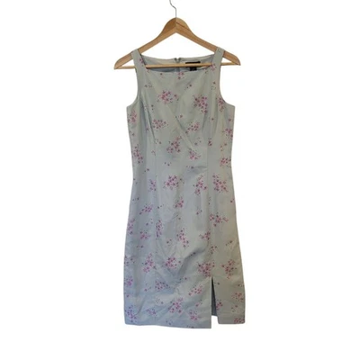 NEW Vtg 90's Y2K Ann Taylor Silk Blend Blue Floral Sleeveless Shift Dress Sz 4 - Image 1 of 4