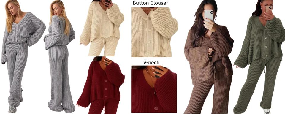 Ladies Chunky Knitted Button Up Cardigan Wide Leg Trousers Co ord Loungewear Set - Image 1 of 1