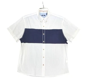 IZOD Shirt Mens Large White Blue Colorblock Nautical Beach Resortwear Preppy - Picture 1 of 7