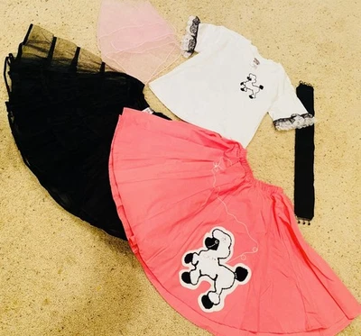 Poodle 50's SweetHeart Child Girls Dance Halloween Costume 6/8 Black/Pink - Image 1 of 4