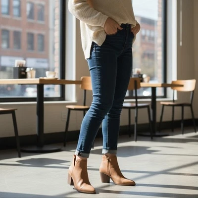 Lucky Brand Soft LEATHER Side Cut Western Boots Booties - 8.5 M Camel Beige Tan  - Image 1 of 4
