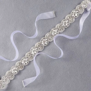 Luxury Crystal Pearl Bride Sashes Vintage Rhinestone Applique Wedding Dress Belt - Picture 1 of 29