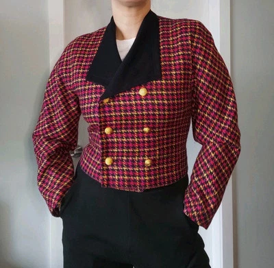 Blazer Para Mujer Laurel by Escada Años 80 Recortado Pata de Gallo Púrpura Rojo Lana Talla S De Colección Foto 1 de 4