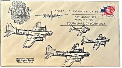🚩STAMP COVER FLAK-BAIT 50th Anniversary of the 1st bombing of Berlin,  - Image 1 of 2