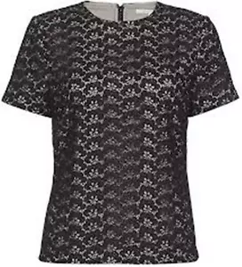 DVF Diane Von Furstenberg CINDY TOP BELLOTA ENCAJE Manga Corta Top Blusa Negra 0 - Imagen 1 de 10