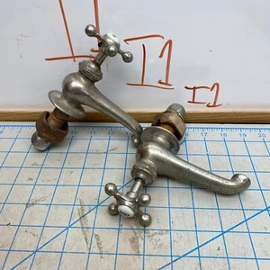 Set Of Antique Hot & Cold Bathroom Sink Faucet Spouts Distressed - Picture 1 of 22