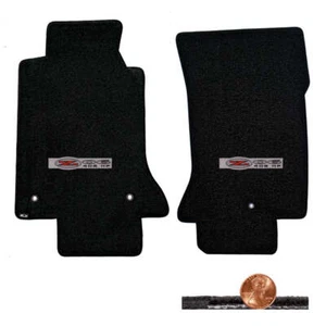 1997-2004 C5 Corvette Black 2pc Classic Loop Floor Mats - Silver Z06 405 HP Logo - Picture 1 of 4