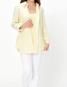 🍒 Susan Graver Easy Linen Blend Cross- Dyed Tunic- LEMON, PETITE MEDIUM - Picture 1 of 1