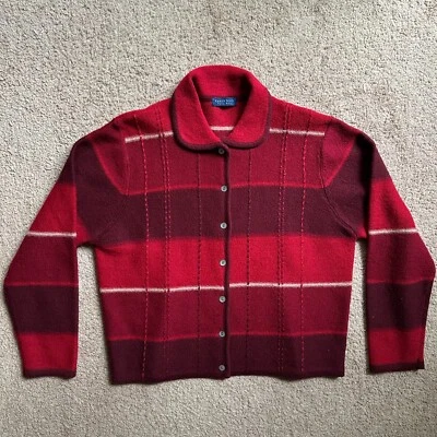 Suéter Karen Scott Para Mujer Grande Lana Pura Rojo Rayas Cuello Extendido Abotonado Foto 1 de 4