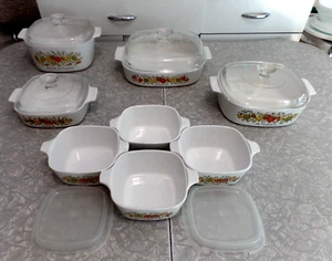 VINTAGE CORNING WARE 14 PC. "SPICE of LIFE" VEGETABLE PATTERN CASSEROLE DISH SET - Picture 1 of 10
