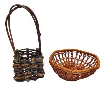Vintage Basket Set Rustic Handwoven Wicker Twig Decorative Boho flower girl - Image 1 of 4
