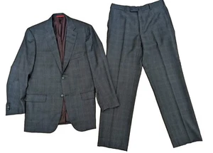 Isaia Napoli 100% Wool Gray With Blue Check Men's Size 54L (US 44L) Italy - Picture 1 of 24