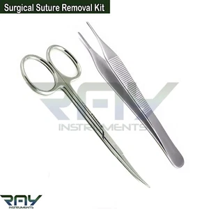 Kit de eliminación de suturas quirúrgicas de 2 piezas tijeras de iris pinzas de tejido Adson CE - Imagen 1 de 3