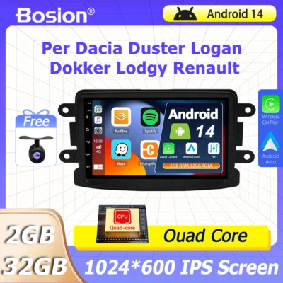 2G+32G Per Dacia Duster Logan Dokker Lodgy Renault Autoradio Android 14 GPS Navi - Immagine 1 di 4