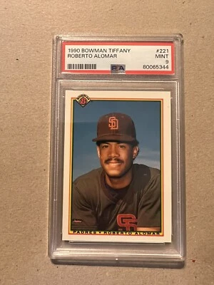 1990 BOWMAN TIFFANY #221 ROBERTO ALOMAR PSA 9 PADRES BLUE JAYS ORIOLES HOF - Image 1 of 2