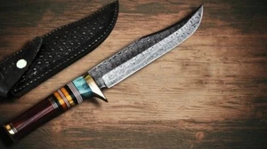custom handmade damascus steel 13" bowie knife resin handle with brass clip - Picture 1 of 3