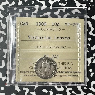 1909 Canada 10 Cents ICCS VF20 Lot#OV1469 Silver! Victorian Leaves - Image 1 of 4
