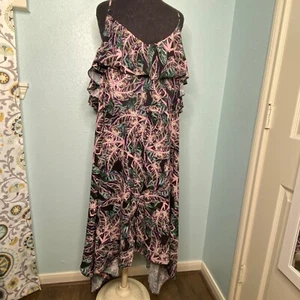 Avenue Dress Women Plus Size 26 Maxi Midi Tropical Adjustable Straps Green Pink - Picture 1 of 15