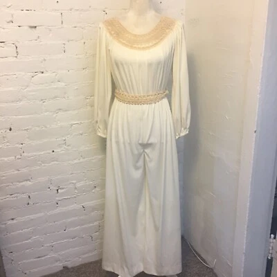 Mono vintage años 70 cuerda encaje ribete pierna ancha marfil talla pequeña-mediana Foto 1 de 4